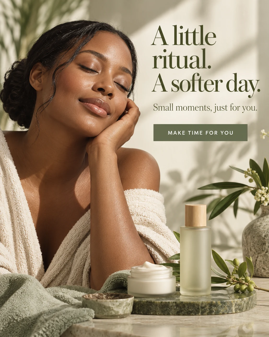 Skincare · Quiet luxury — A little ritual. A softer day. · Small moments, just for you. · MAKE TIME FOR YOU
