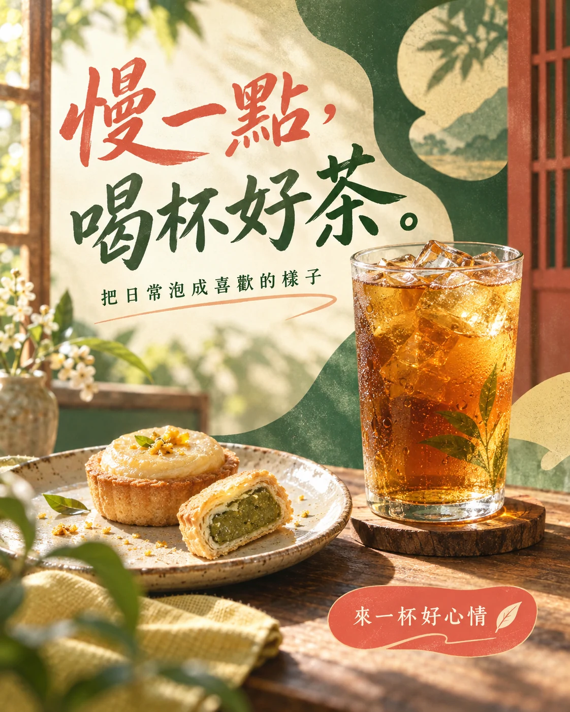 茶飲 · 復古印刷 — 慢一點,喝杯好茶。 · 把日常泡成喜歡的樣子 · 來一杯好心情
