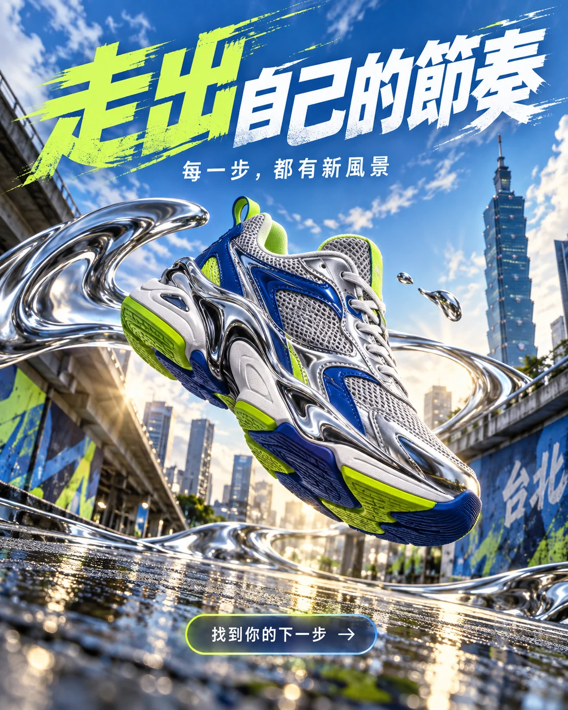 運動鞋 · 炫彩 3D — 走出自己的節奏 · 每一步,都有新風景 · 找到你的下一步