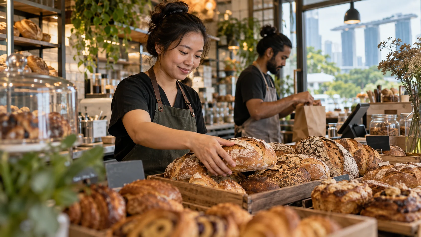 Illustrative baker managing his shop
